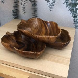 Vintage Monkey Pod Wood Salad Bowls